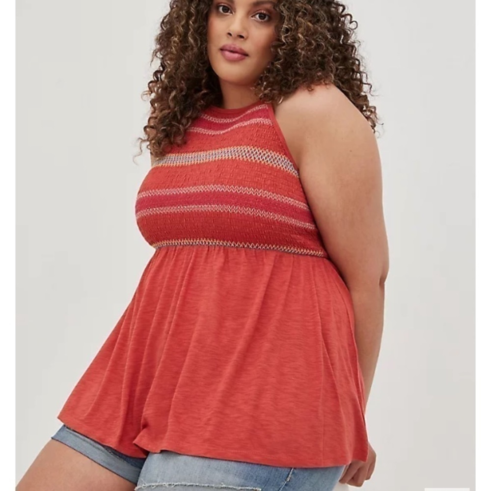 torrid smoked embroidered baby doll tank top Bohemian burnt orange 5x new w tags